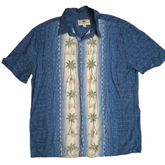 Island Shores Palm Tree Hawaiian Shirt XL Blue Rayon Tropical Aloha Vacation - Picture 8 of 11